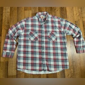 Vtg Ozark Trail Men’s L XL Plaid Flannel Shirt Lightweight Red Gray